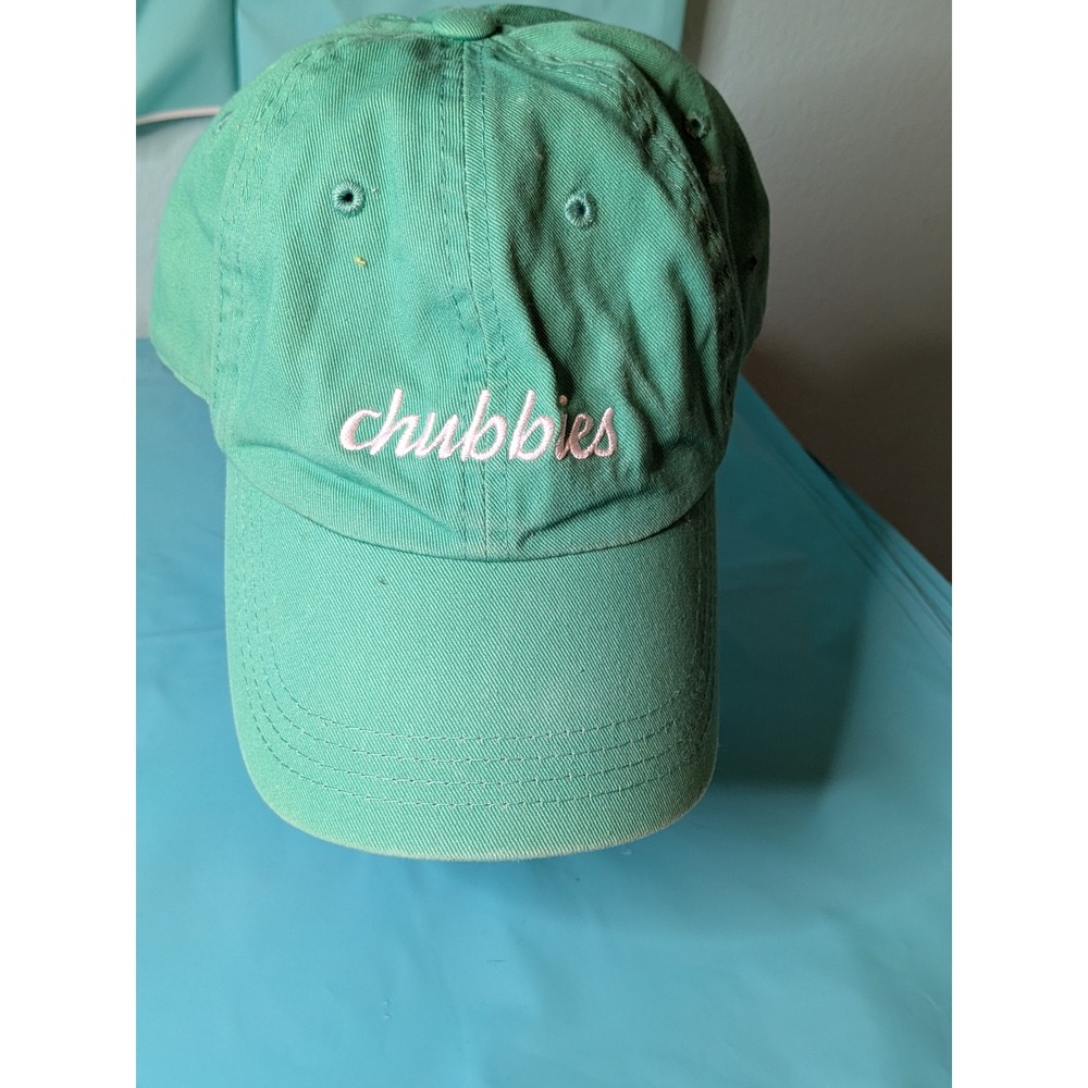 Chubbies Mens Seafoam Green Pink Embroidered Script Cotton Adjustable Dad Hat